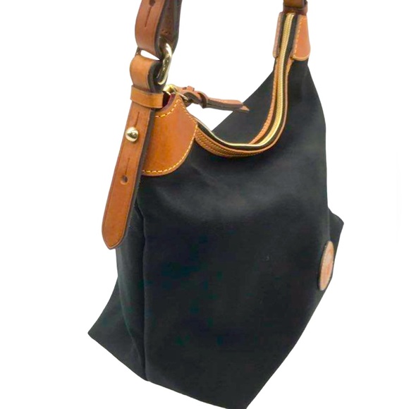 Dooney & Bourke Nylon Satchel Shoulder Bag Purse Black Tan Leather Trim EUC - Picture 4 of 10